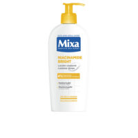 Bottle  of  Mixa  Niacinamide  Bright  Body  Lotion,  a  hydrating  lotion  indicated  for  improving  skin  radiance  and  tone.