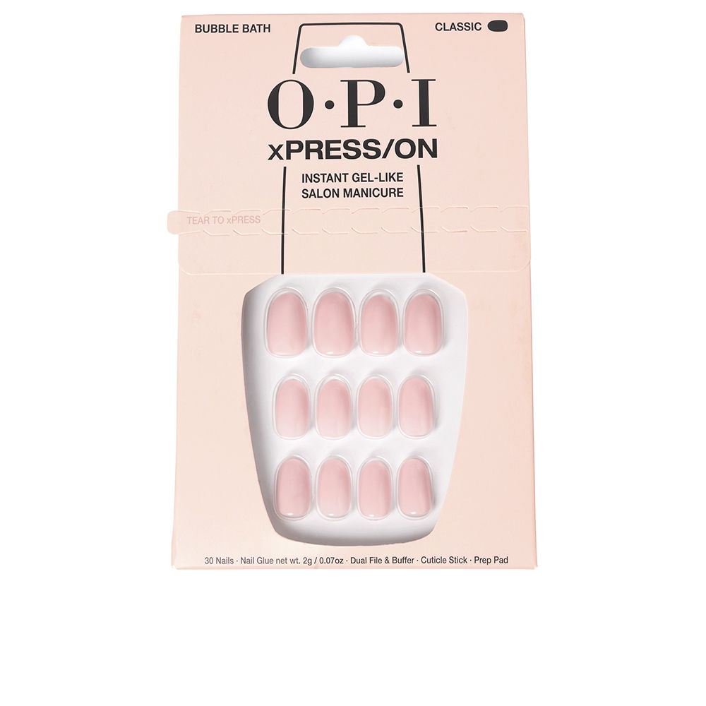 OpixPress/OnFalseGel-LikeNailsColorBubbleBathx30 Box of Opi xPress/On False Gel-Like Nails by Opi, a set of false nails indicated for a professional manicure finish.