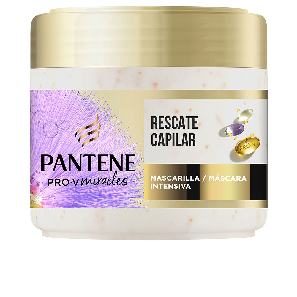 PanteneMiracleHairRescueMask300ml Jar of Pantene Miracle Hair Rescue Mask by Pantene, an intensive hair mask indicated for restoring vitality to damaged hair.