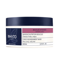Jar  of  Phyto  Intense  Curls  Nutrition  Mask  by  Phyto,  a  hair  mask  indicated  for  nourishing  and  detangling  very  curly  and  coily  hair.