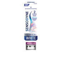 Tube  of  Sensodyne  Clinical  White  Anti-Stain  Toothpaste,  a  toothpaste  indicated  for  whitening  and  protecting  sensitive  teeth.