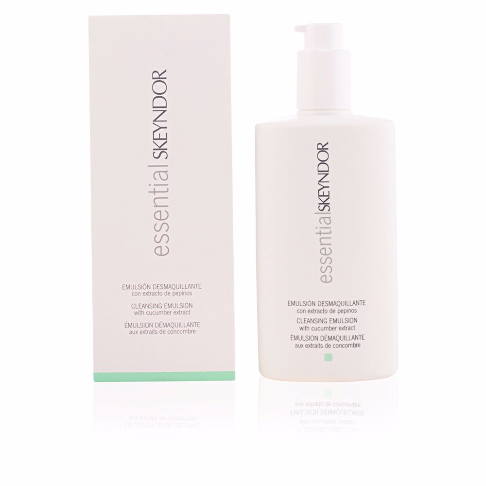 SkeyndorEssentialCucumberExtractCleansingEmulsion250ml Bottle of Skeyndor Essential Cucumber Extract Cleansing Emulsion by Skeyndor, a creamy emulsion indicated for removing makeup.