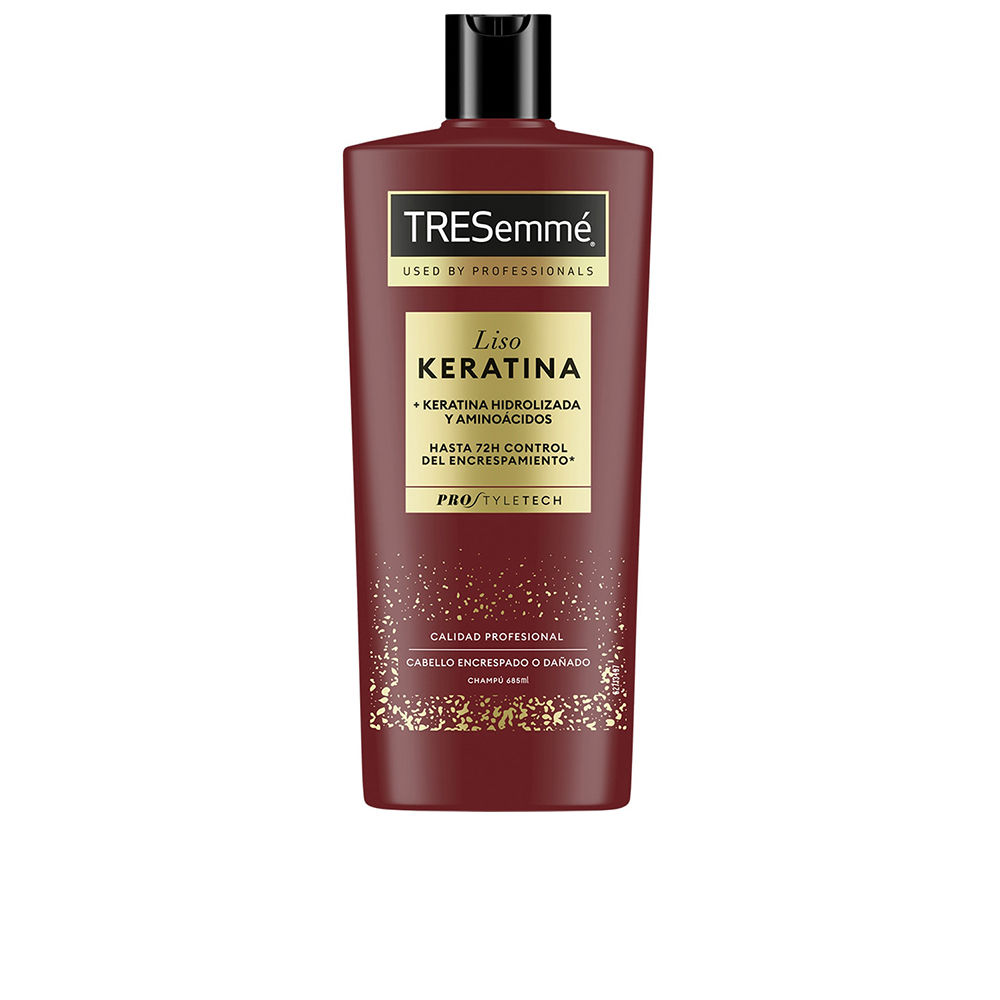 TresemméSmoothKeratinShampoo685ml Bottle of Tresemmé Smooth Keratin Shampoo by Tresemmé, a cream shampoo indicated for smoothing and frizz control.
