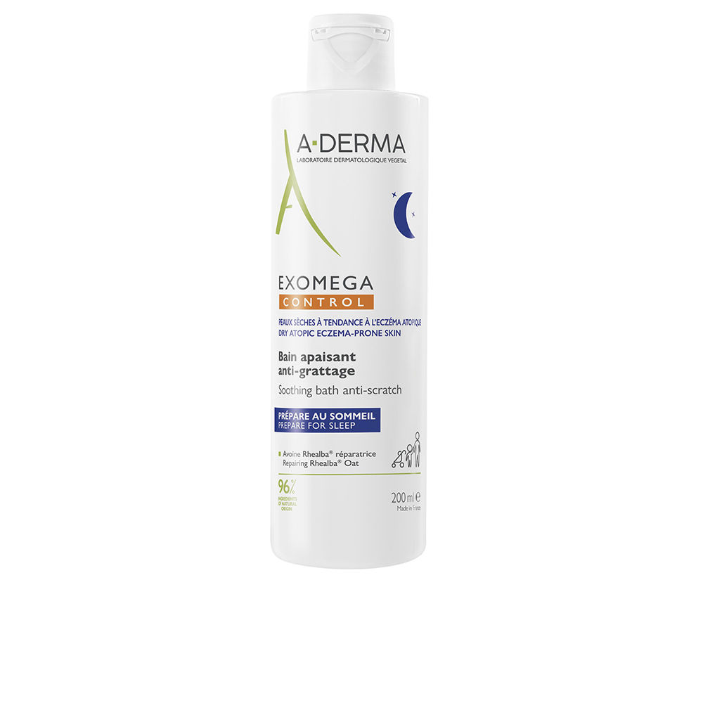 A-DermaExomegaControlSoothingAnti-ScratchBath200ml Product container of A-Derma Exomega Control Soothing Anti-Scratch Bath by A-Derma, a cream indicated for soothing atopic skin itching.