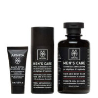 Box  of  Apivita  Its  a  Mans  World  Set  Face  &  Body  Delights  by  Apivita,  a  care  set  indicated  for  detoxifying  mens  skin.
