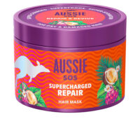 Jar  of  Aussie  SOS  Supercharged  Repair  Hair  Mask  by  Aussie,  a  supercharged  mask  indicated  for  extremely  damaged  hair.