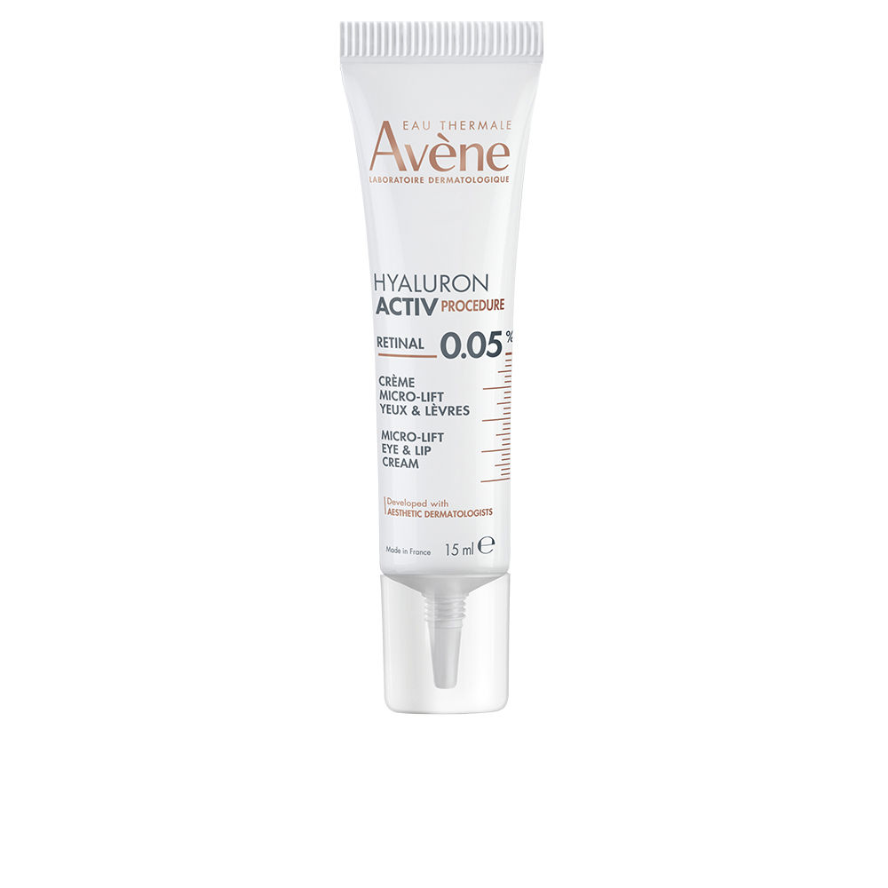 AvèneHyaluronActivProcedure0.05%Micro-LiftEyeandLipCream15ml Tube of Avène Hyaluron Activ Procedure 0.05% Micro-Lift Eye and Lip Cream by Avène, a cream for eye and lip wrinkles.