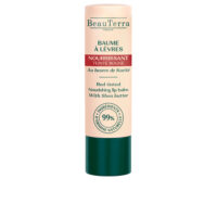 Tube  of  Beauterra  Red  Tinted  Nourishing  Lip  Balm  by  Beauterra,  a  tinted  balm  indicated  for  nourishing  and  coloring  lips.
