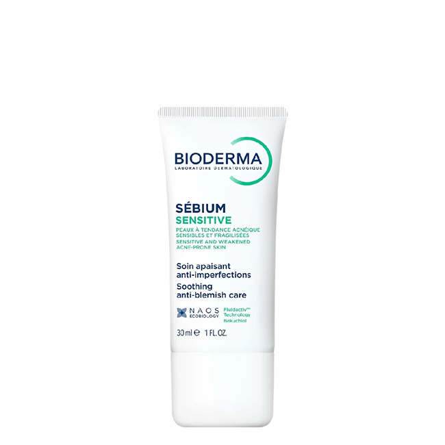 BiodermaSebiumSensitiveSoothingAnti-BlemishCare30ml Tube of Bioderma Sébium Sensitive Soothing Anti-Blemish Care by Bioderma, a cream indicated for acne-prone skin.