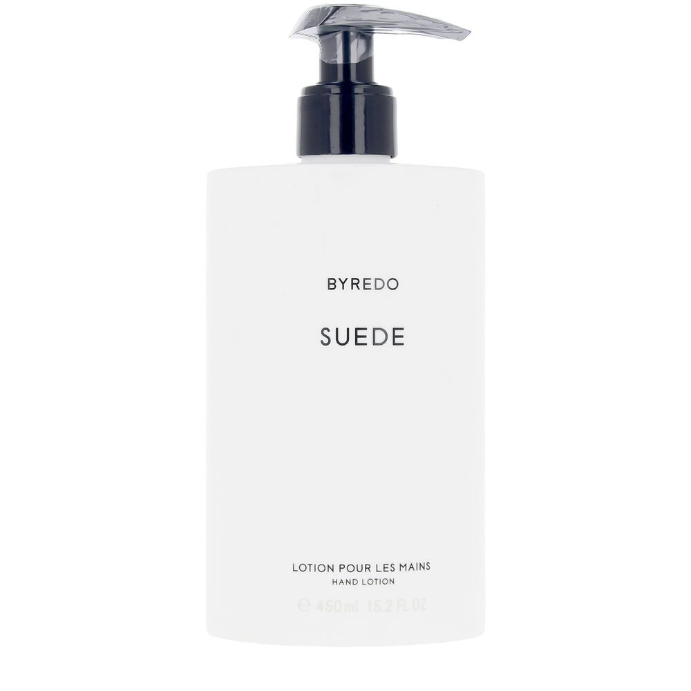 ByredoSuedeHandLotion450ml Bottle of Byredo Suede Hand Lotion by Byredo, a creamy hand lotion indicated for moisturizing and smoothing skin.