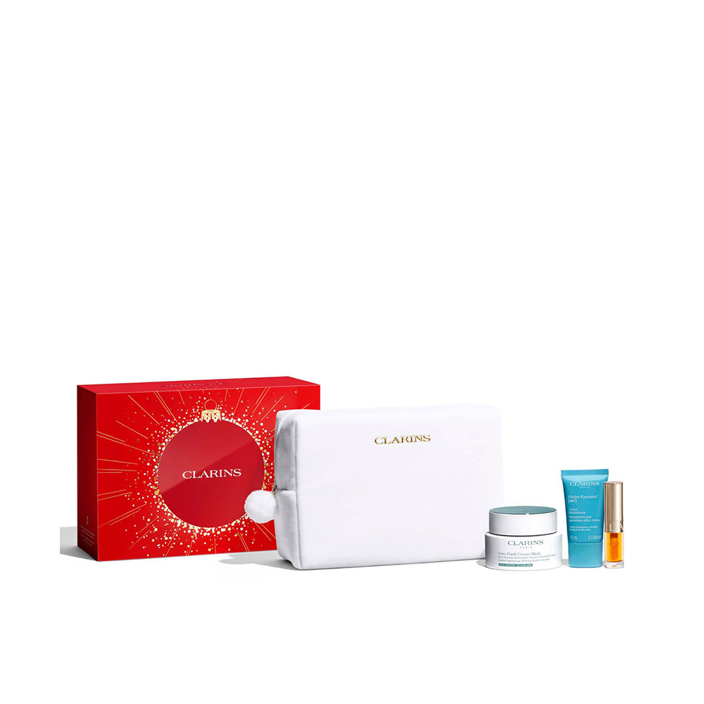 ClarinsCryoFlashMask3-PieceGiftSet Box of Clarins Cryo Flash Mask 3-Piece Gift Set by Clarins, a skincare set indicated for firming and glowing skin.