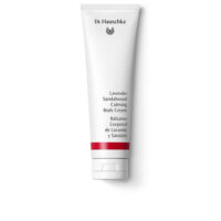 Product  container  of  Dr.  Hauschka  Lavender  Sandalwood  Calming  Body  Cream,  a  calming  cream  indicated  for  skin  balance  and  relaxation.