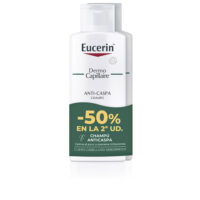 Bottle  of  Eucerin  Dermo  Capillaire  Anti-Dandruff  Shampoo  by  Eucerin,  a  shampoo  indicated  for  dandruff  reduction.