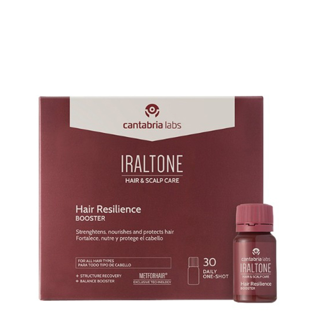 IraltoneHairResilienceBoosterOne-ShotAmpoulesx30 Box of Iraltone Hair Resilience Booster One-Shot Ampoules by Iraltone, a supplement indicated for strengthening hair.