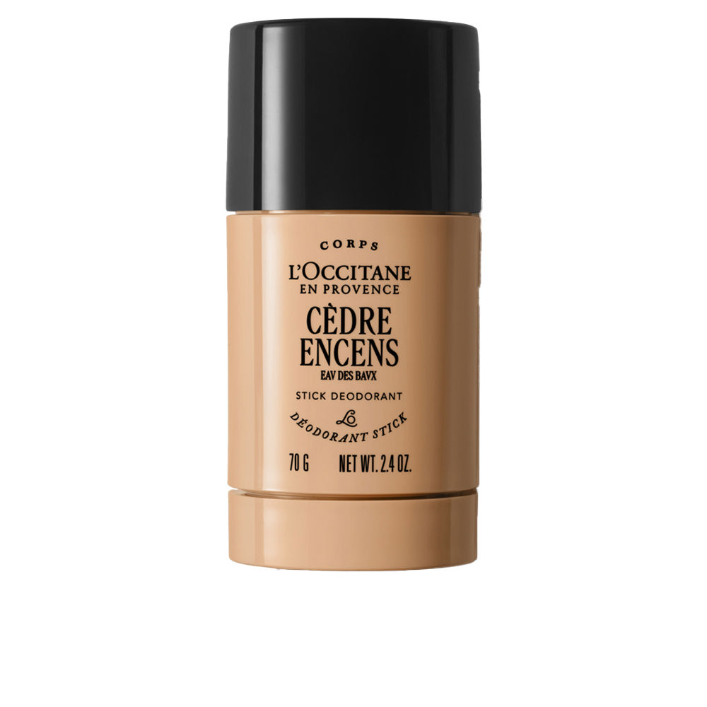 L'OccitaneCédreEncensDeodorantStick75g Product container of Cédre Encens Deodorant Stick by LOccitane, a gentle deodorant indicated for neutralizing odors.