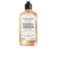 Bottle  of  Fleurs  De  Cerisier  Shower  Gel  by  LOccitane,  a  gentle  shower  gel  indicated  for  cleansing  and  softening  the  skin.