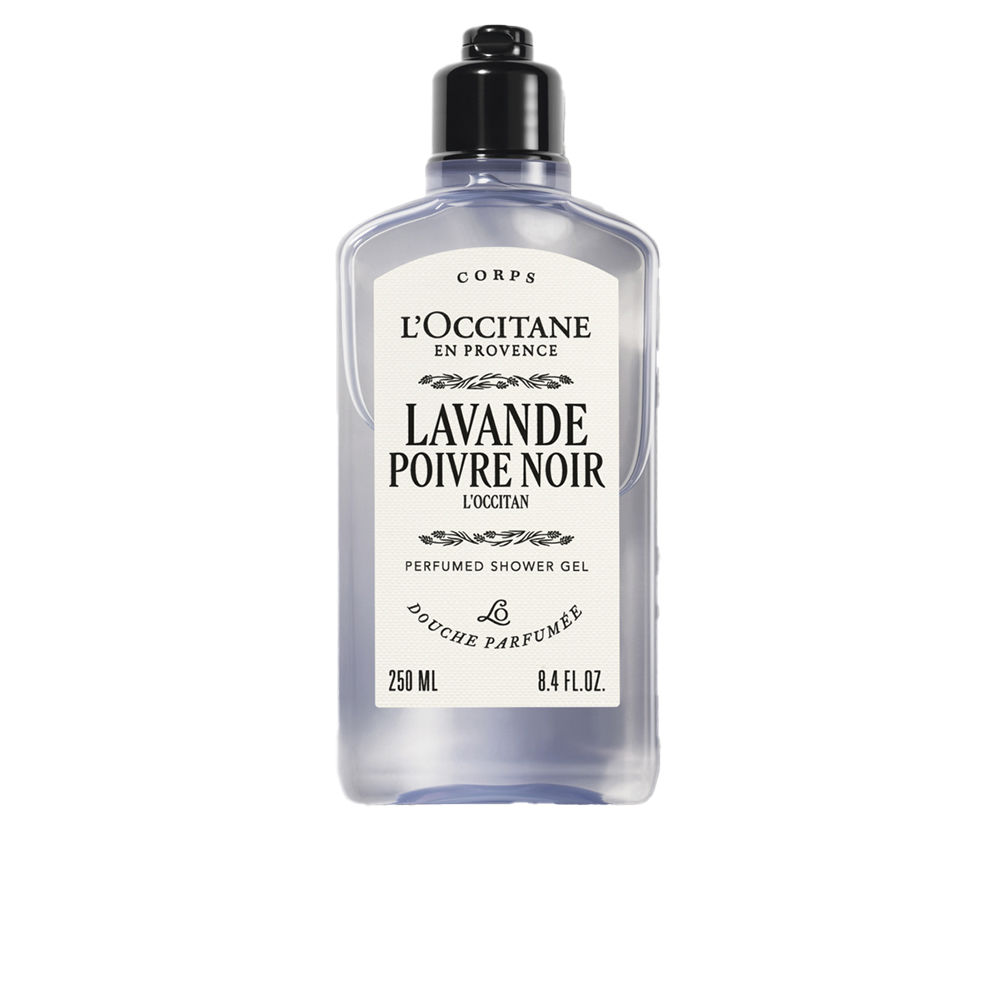 L'OccitaneLavandePoivreNoirShowerGel250ml Bottle of Lavande Poivre Noir Shower Gel by LOccitane, a cleansing shower gel indicated for refreshing and softening skin.