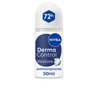 Bottle  of  Nivea  Derma  Control  Restore  Roll-On  Deodorant  by  Nivea,  a  roll-on  indicated  for  restoring  the  balance  of  underarm  skin.