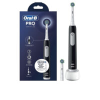 Product  container  of  Oral-B  Pro  Series  1  Black  Electric  Toothbrush  by  Oral-B,  an  electric  toothbrush  indicated  for  deep  plaque  removal.
