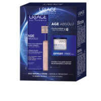 Box  of  Uriage  Age  Absolu  Serum  &  Cream  Duo  by  Uriage,  a  skincare  set  indicated  for  correcting  signs  of  aging  in  mature  skin.