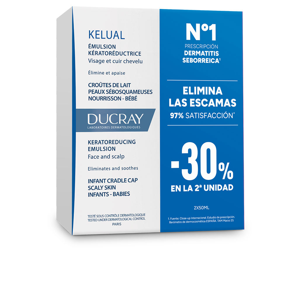 DucrayKelualKeratoreducingEmulsionForCradleCapSet2x50ml Box of Ducray Kelual Keratoreducing Emulsion For Cradle Cap by Ducray, an emulsion indicated for removing baby cradle cap.