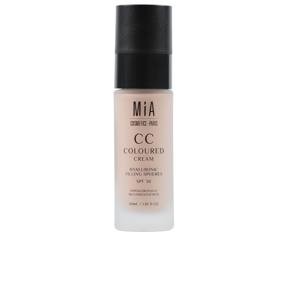 MiaCosmeticsParisCCColouredCreamSPF30ColorMedium Tube of Mia Cosmetics Paris CC Coloured Cream SPF30 Color Medium, a cream indicated for evening skin tone and sun protection.