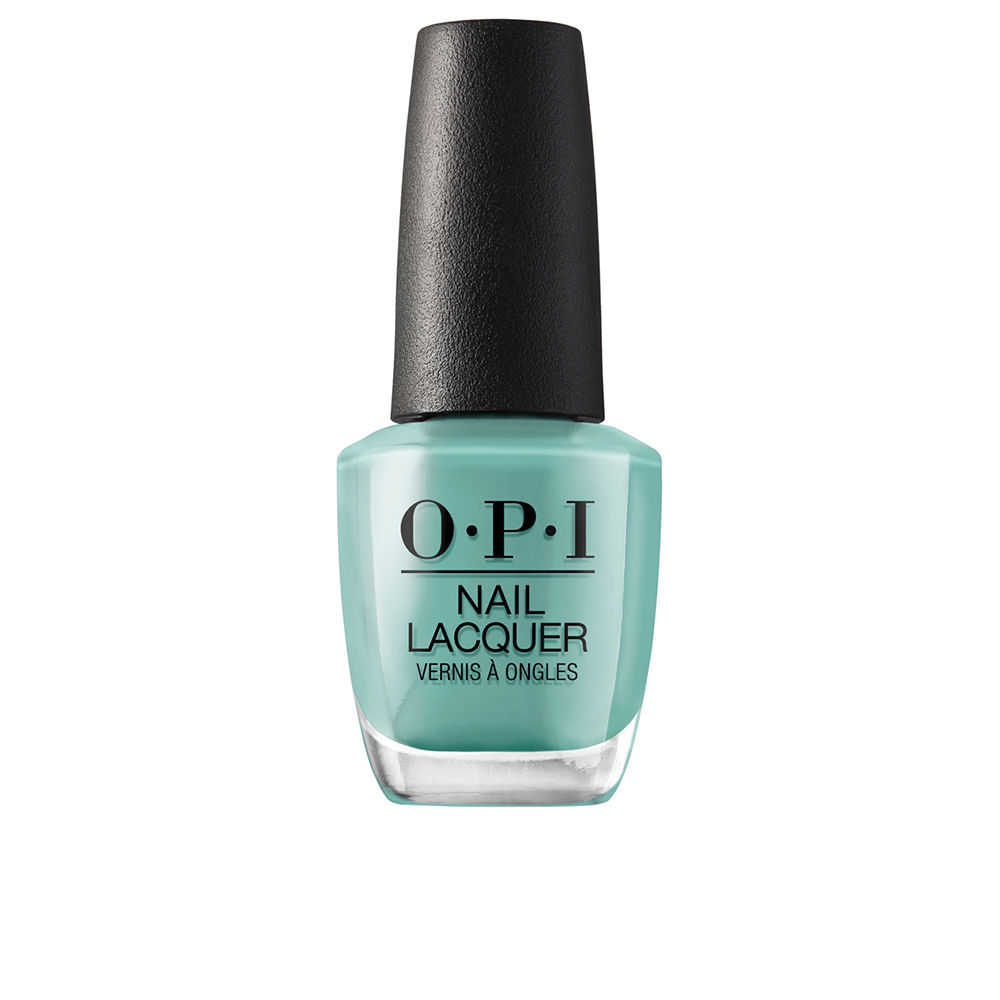 OpiNailLacquerColorGreenNiceToMeetYou15ml Bottle of Opi Nail Lacquer Color Green Nice To Meet You, a nail polish indicated for long-lasting nail color.