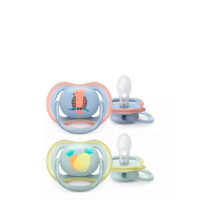 Product  container  of  Philips  Avent  Ultra  Air  Pacifier  by  Philips  Avent,  a  silicone  pacifier  indicated  for  oral  development  in  babies.