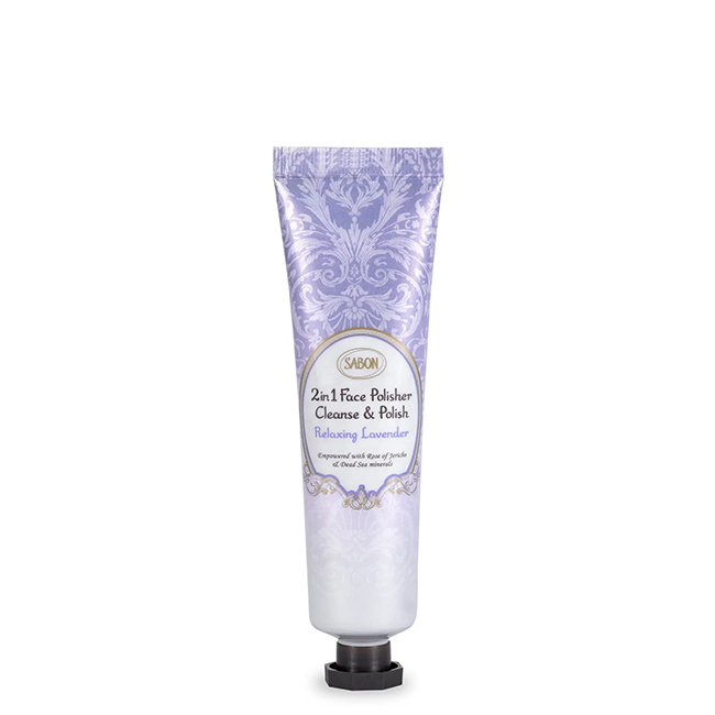SabonFacePolisher2In1RelaxingLavender60ml Jar of Sabon Face Polisher 2 In 1 Relaxing Lavender, a face polisher indicated for smoothing and hydrating the skin.