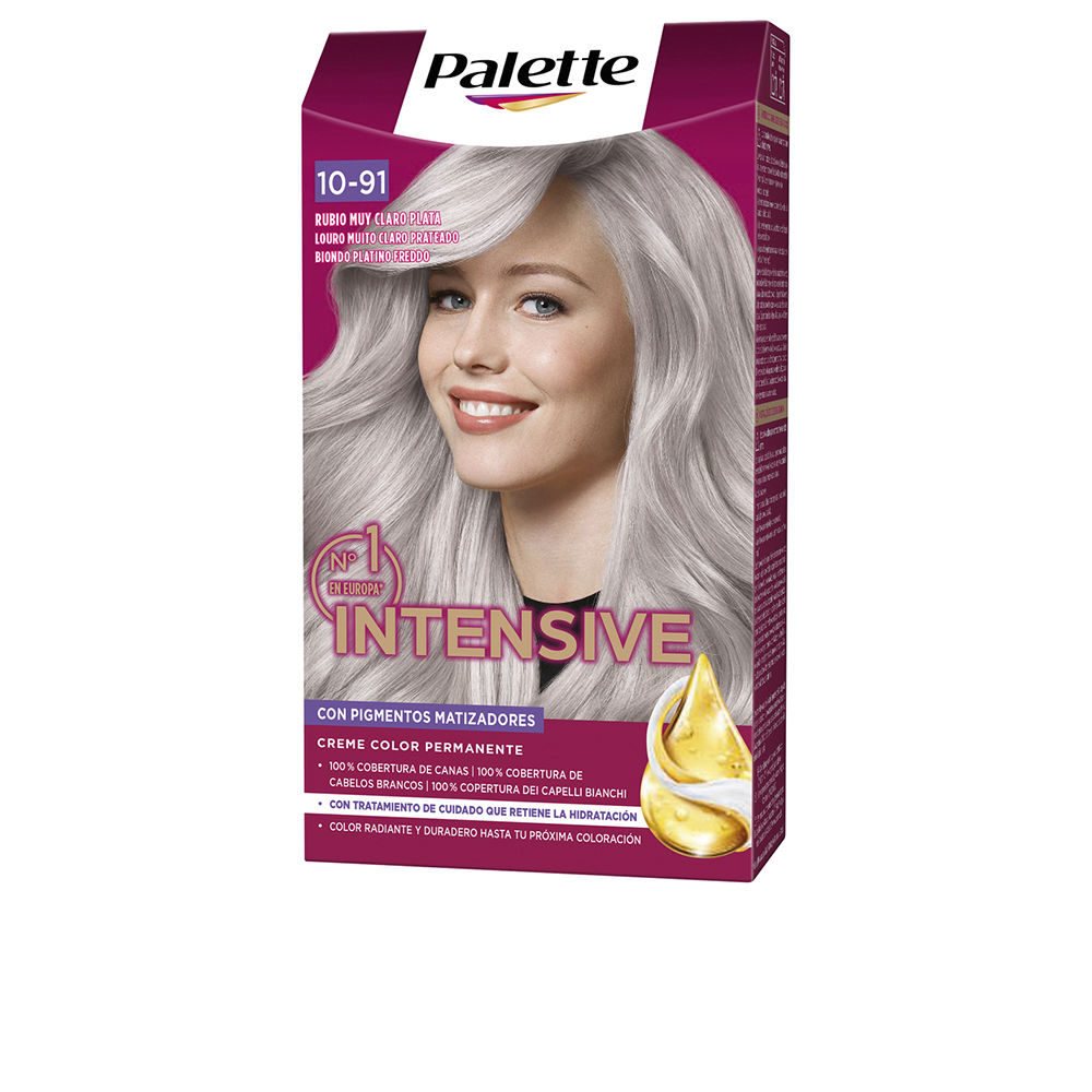 SchwarzkopfPaletteIntensiveCremePermanentColor10.91VeryLightSilverBlonde Product container of Schwarzkopf Palette Intensive Creme Permanent Color by Schwarzkopf, a hair color for gray coverage and shine.