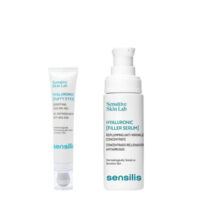 Box  of  Sensilis  Hyaluronic  Set  Serum  and  Eye  Care,  a  moisturizing  kit  indicated  for  reducing  wrinkles  and  eye  puffiness.