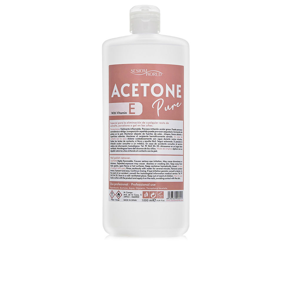 SesiomWorldAcetonePureAcrylicNailPolishRemover1000ml Bottle of Sesiom World Acetone Pure Acrylic Nail Polish Remover, a remover indicated for dissolving acrylic and gel polish.