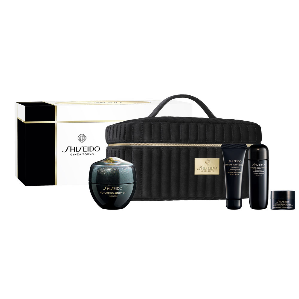 ShiseidoFutureSolutionLXNightCreamSet Box of Shiseido Future Solution LX Night Cream Set by Shiseido, a skincare set indicated for mature skin and anti-aging.