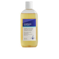Bottle  of  Kaidax  Melcapil  Anti-Hair  Loss  Shampoo  by  Topicrem,  a  shampoo  indicated  for  preventing  hair  loss  and  improving  density.