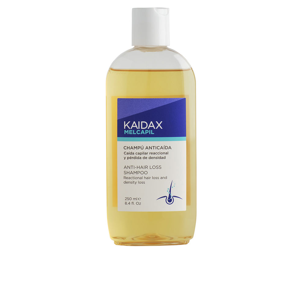 TopicremKaidaxMelcapilAnti-HairLossShampoo250ml Bottle of Kaidax Melcapil Anti-Hair Loss Shampoo by Topicrem, a shampoo indicated for preventing hair loss and improving density.