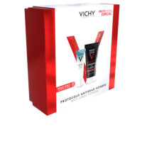 Product  container  of  Vichy  Homme  Structure  Force  Cream  Gift  Set  by  Vichy,  a  serum  and  cream  set  for  male  anti-aging  care.