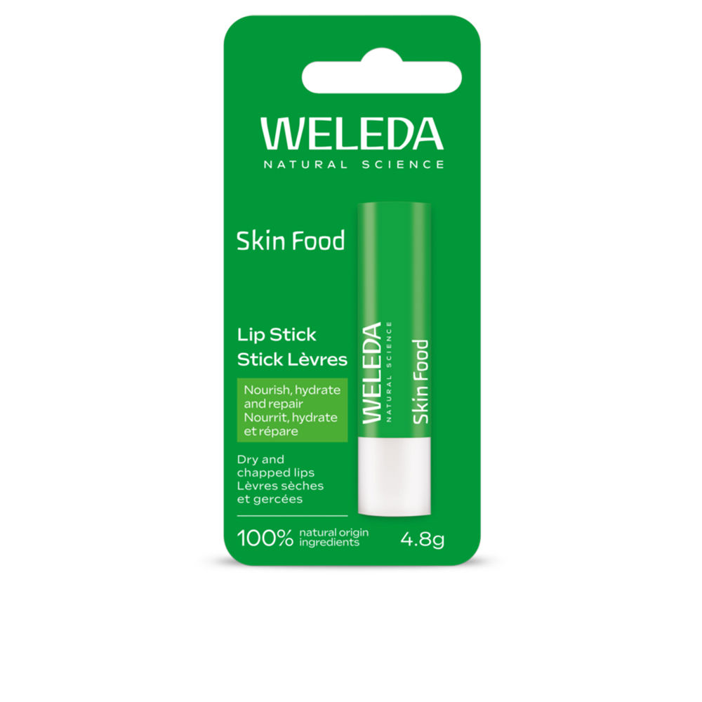 WeledaSkinFoodLipBalmStick4.8g Product container of Weleda Skin Food Lip Balm Stick by Weleda, a lip balm indicated for repairing dry and chapped lips.