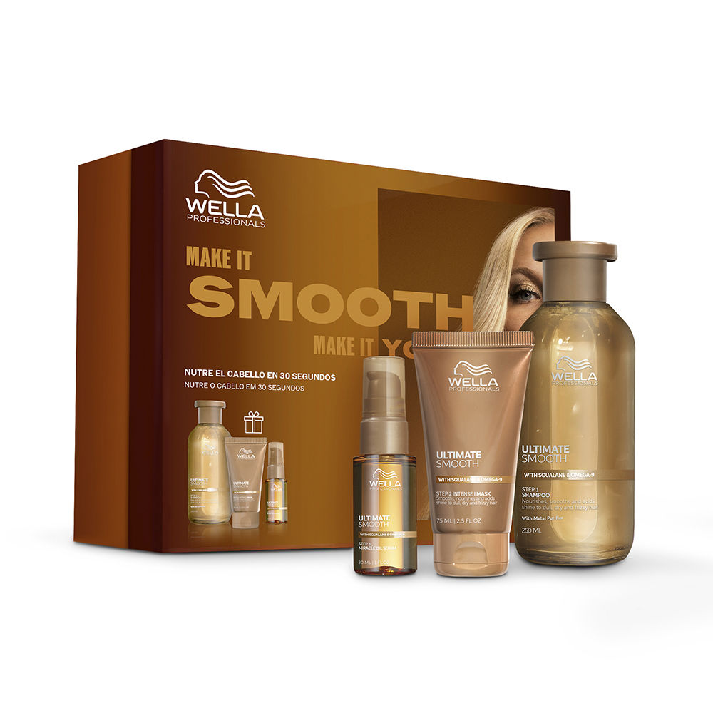 WellaProfessionalsUltimateSmoothGiftSet Product container of Wella Professionals Ultimate Smooth Gift Set by Wella, a hair care set for smoothing and frizz control.
