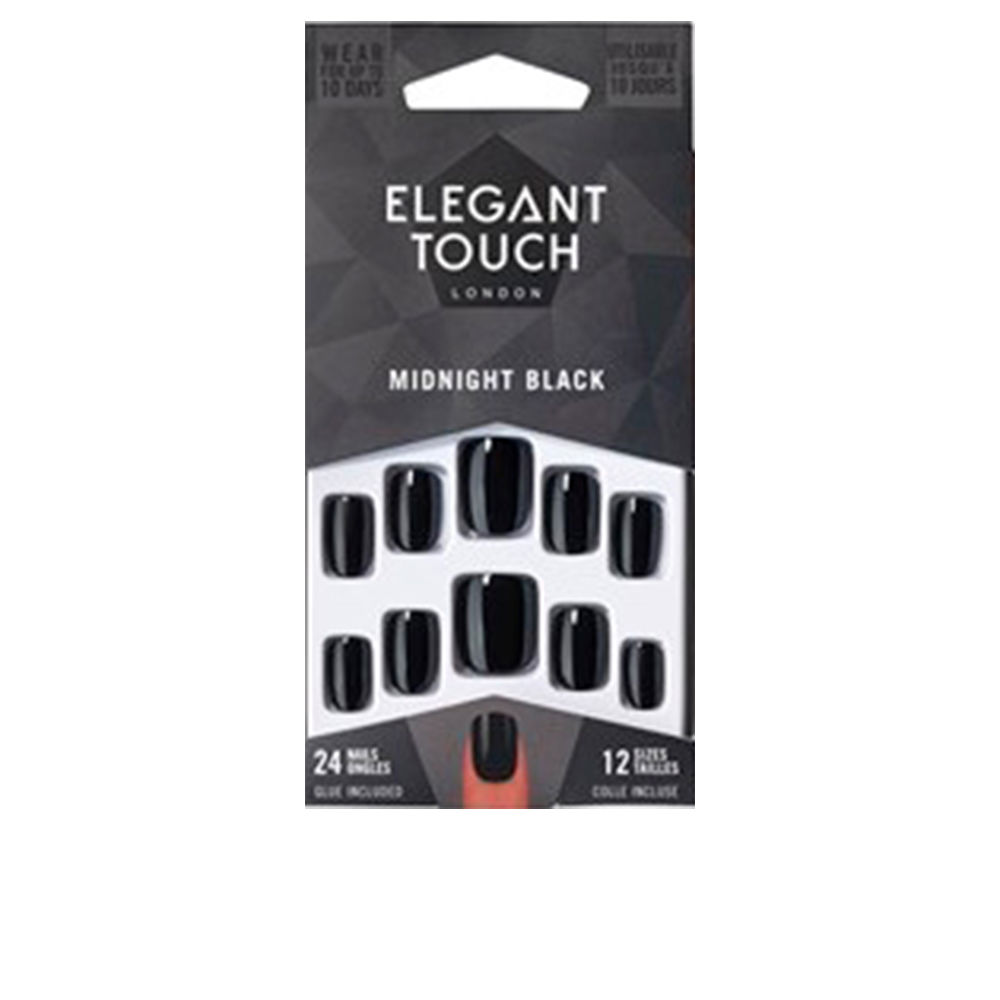 165929.jpg Elegant Touch Core Colour Squoval Nails with Glue #Midnight Black 24 u - Image 1