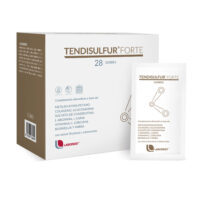 Box  of  Tendisulfur  Forte  Sachets  by  Tendisulfur,  a  dietary  supplement  indicated  for  the  health  of  tendons  and  joints.
