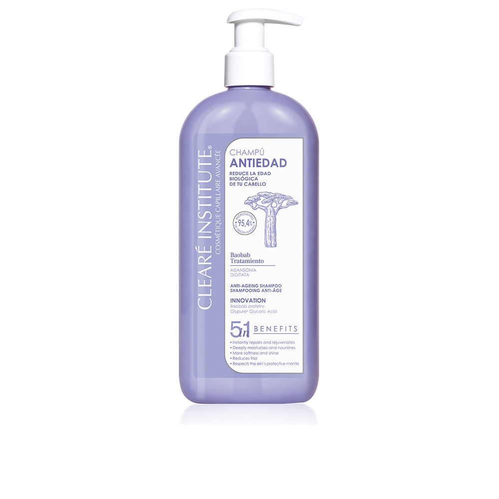 179004.jpg Bottle of Clearé Institute Anti Age Shampoo by Clearé Institute, a liquid shampoo indicated for fighting hair aging signs.
