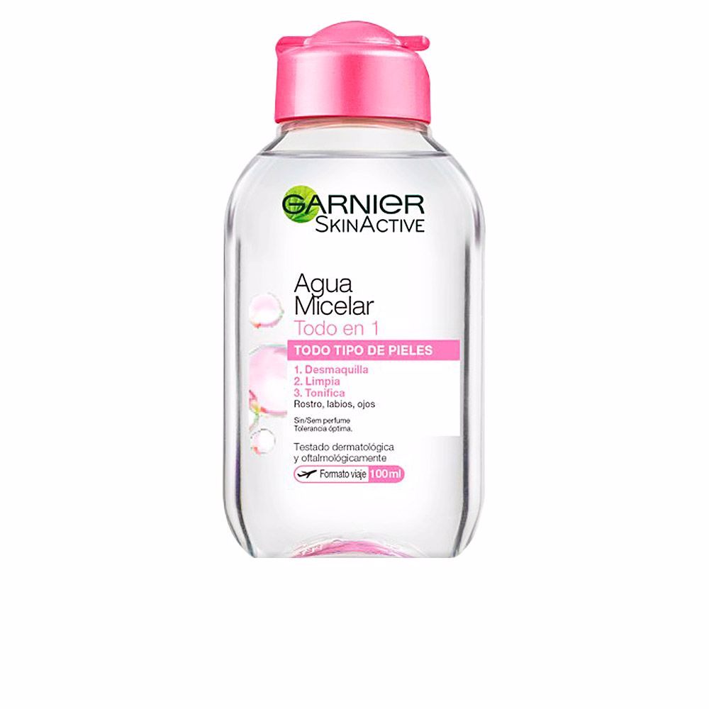 110450.jpg Bottle of Garnier Skin Naturals Micellar Water All-in-One by Garnier, a liquid cleanser indicated for makeup removal and soothing.