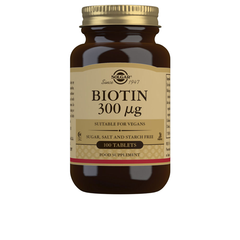 124081-1.jpg Product container of Solgar Biotin 300 µg Tablets by Solgar, a tablet indicated for hair, skin, and nail health.