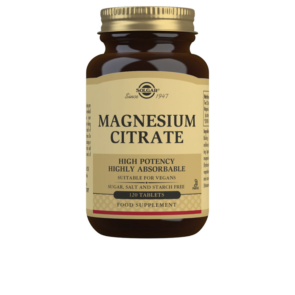 124090-1.jpg Box of Magnesium Citrate by Solgar, a tablet supplement indicated for muscle function and nervous system support.