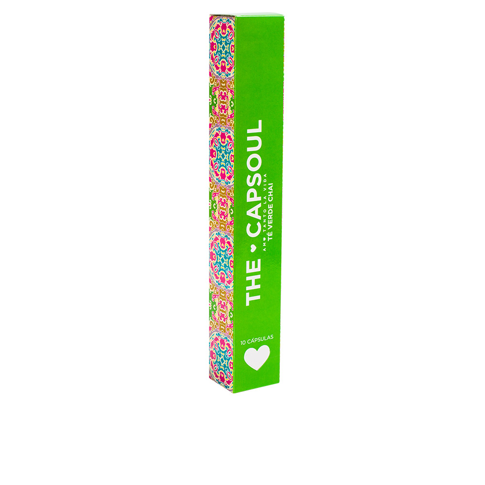 130413-1.jpg Box of The Capsoul Green Chai Tea Capsules by The Capsoul, a spiced green tea indicated for wellness routines.
