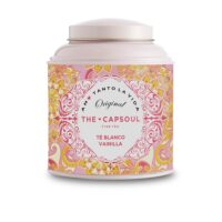 Product  container  of  The  Capsoul  White  Tea  Vanilla  by  The  Capsoul,  a  loose-leaf  white  tea  indicated  for  antioxidant  support.