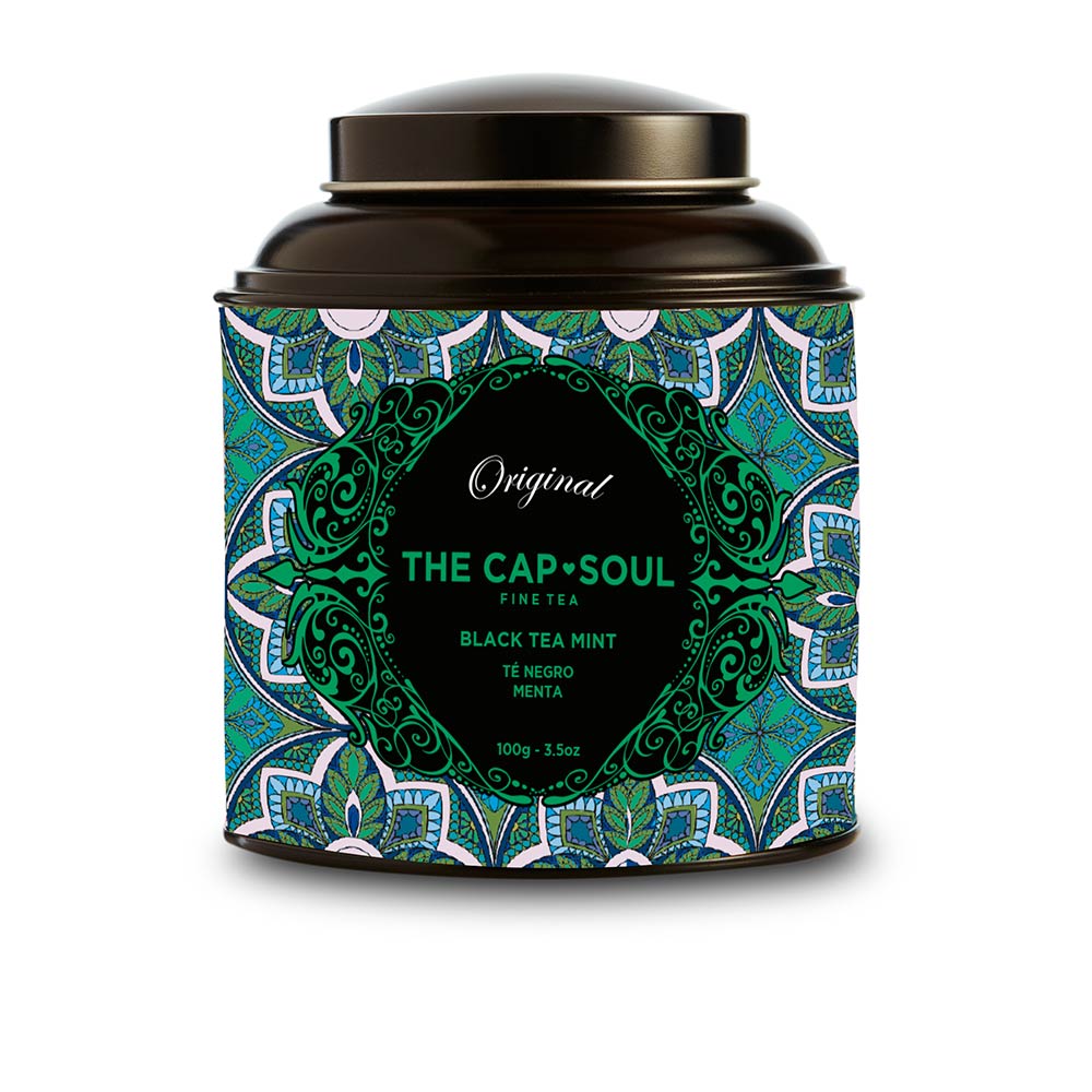 152758-1.jpg Product container of The Capsoul Black Tea Mint by The Capsoul, a loose-leaf tea indicated for an invigorating and hydrating experience.