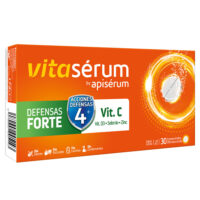 Product  container  of  Vitaserum  Strong  Defenses  Tablets  by  Apisérum,  a  tablet  indicated  for  bolstering  natural  immune  defenses.