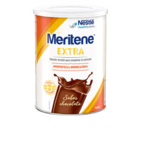 Jar  of  Meritene  Extra  Pot  #Chocolate  by  Meritene,  a  nutritional  powder  indicated  for  energy  and  muscle  health.