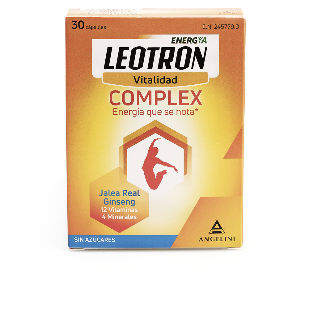 186851.jpg Product container of Leotron Complex by Leotron, a capsule indicated for reducing fatigue and enhancing overall vitality.